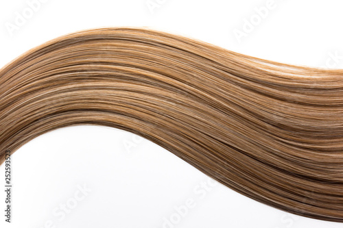 Piece Of Beautiful Shiny Blonde Hair On White Isolated Background