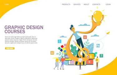 Wall Mural - graphic design courses vector website landing page design template