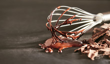 Melted Dairy Chocolate Dripping Off An Old Whisk