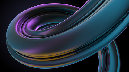 Poster - 3d render abstract modern background with twisted element. Reflective extruded element with high roughness.