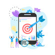 © Дмитрий Горелкин - Target with an arrow on smartphone, hit the target, goal achievement. Business concept vector illustration