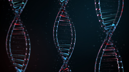 Poster - 3d render abstract background with glass dna helix. medical concept. glass reflective material.....