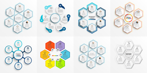 Poster - Set vector infographic template with 3D paper label, integrated circles. Business concept set with 6 options. For content, diagram, flowchart, steps, parts, timeline infographics, workflow, chart.