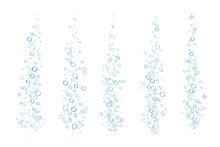 Blue Fizzing Bubbles. Underwater Realistic Sparkles Transparent Isolated Water Drops. Vector 3d Sparkle Stream