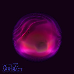 Poster - Vector abstract sphere of particles, points array. Futuristic vector illustration. Technology digital splash or explosion of data points. Spherical waveform. Cyber UI or HUD element.