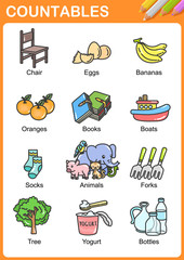 Wall Mural - Nouns the can be countable - Worksheet for education.