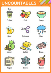 Wall Mural - Nouns the can be uncountable - Worksheet for education.