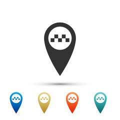 Poster - Map pointer with taxi icon isolated on white background. Set elements in color icons. Vector Illustration
