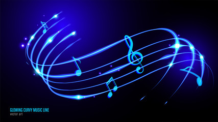 Poster - Illustration of glowing music keynotes with lines in vector. It is suitable for being used as a component for music related theme such as: background, template, etc
