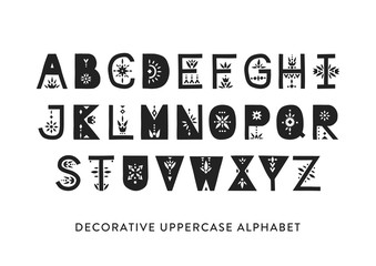 Aufkleber - Vector display uppercase alphabet decorated with geometric folk patterns