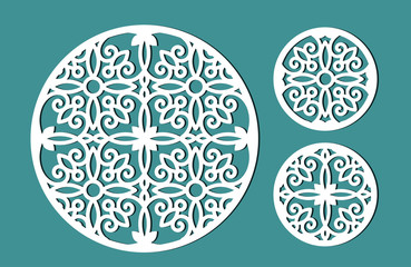 Wall Mural - Round pattern with ornament for cutting. Background element for decor. Vector. Image for laser cutting, silk-screen printing, plotter and screen printing.