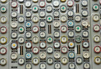 Wall Mural - Manometers of the cooling system of reactor set on main control board at the control operations room