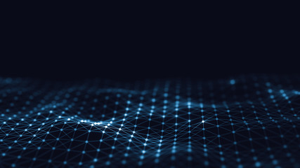 Poster - 3d abstract digital technology background. Futuristic sci-fi user interface concept with gradient dots and lines. Big data, artificial intelligence, music hud. Blockchain and cryptocurrency