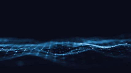 Poster - 3d abstract digital technology background. Futuristic sci-fi user interface concept with gradient dots and lines. Big data, artificial intelligence, music hud. Blockchain and cryptocurrency