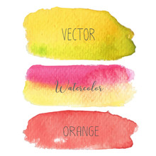 Set Of Colorful Brush Strokes Watercolor On White Background, Vector Illustration.