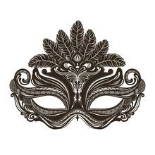 Gold Venetian Mask. Carnival Party Invitation Card Template. Spring Holidays. Vector Illustration EPS10.