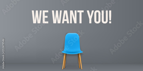 Fotografía Creative vector illustration of we are hiring - recruiting concept, resources job employment career jobless interview, chairs isolated on background