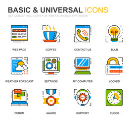 Poster - simple set basic line icons for website and mobile apps. contains such icons as location, briefcase,