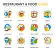 © alexdndz - Simple Set Restaurant and Food Line Icons for Website and Mobile Apps. Contains such Icons as Fast Food, Menu, Organic Fruit, Coffee Bar. Conceptual color line icon. Vector pictogram pack.