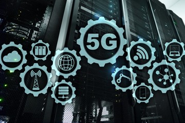Wall Mural - 5g network, 5g internet connection concept in digital background. smart communication network concep