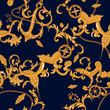 Marine baroque pattern with golden chains and anchors. Vector seamless patch for scarfs, print, fabric.
