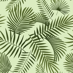  Green tropical leaves. Seamless graphic design with amazing palms leaves