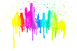 Malerei bunt mit vielen Farben rot, pink, blau, grün, gelb, weiß, isoliert. Kunst dynamisch, kreativ, lebendig, kindlich bemalt