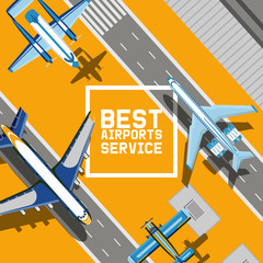 Poster - Plane vector traveling on aircraft airplane jet flight transportation flying to airport langing strip illustration aviation backdrop of aeroplane airliner and airfreighter cargo banner background