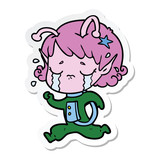 Fototapeta Dinusie - sticker of a cartoon crying alien girl