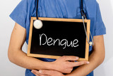 Fototapeta  - Doctor shows information on blackboard: dengue.  Medical concept.