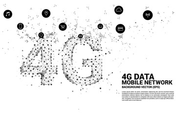 vector polygon dot connect line shaped 4g mobile network with icon. concept for mobile phone data si