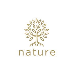 Poster - tree in a modern style mono line. Decorative template to create a unique design, logos, signage, posters. Concept for organic shop.