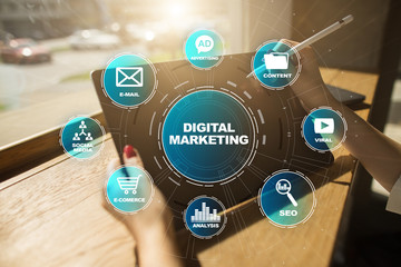 digital marketing technology concept. internet. online. search engine optimisation. seo. smm. video 
