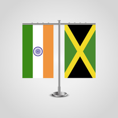 Table stand with flags of India and JamaicaTwo flag. Flag pole. Symbolizing the cooperation between the two countries. Table flags