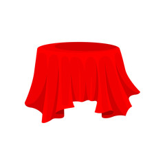 Wall Mural - Flat vector design of bright red tablecloth for round table. Silk fabric material. Textile cover