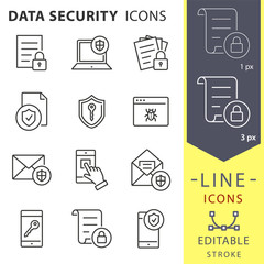 Aufkleber - Data security line icons set. Black vector illustration. Editable stroke.