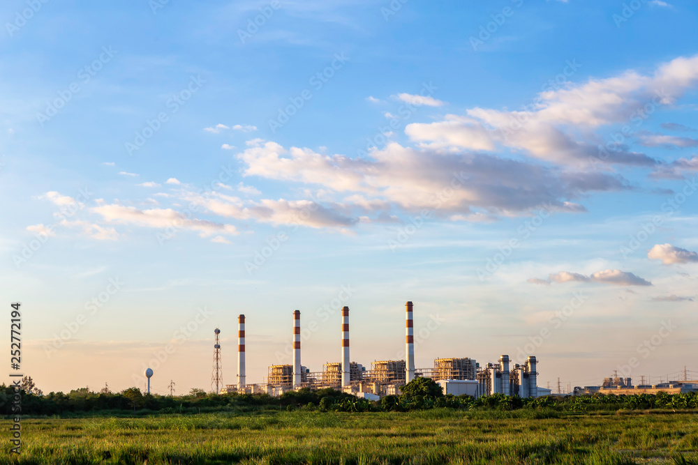 Gas turbine electrical power plant with sunset Stock Photo | Adobe Stock