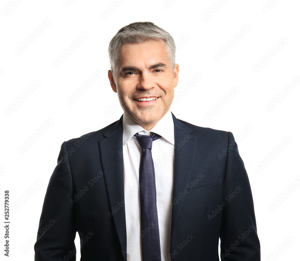 Handsome mature businessman on white background