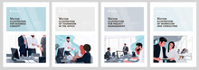 Vector Illustrations For Business, Finance, Cover, Banner, Poster Or Brochure Design. Financial Administration Concept. Drawings Of Work In The Office And In The Team