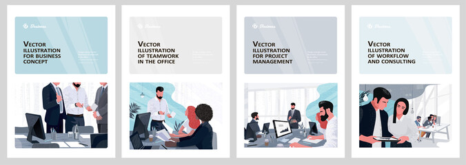Vector illustrations for business, finance, cover, banner, poster or brochure design. Financial administration concept. Drawings of work in the office and in the team