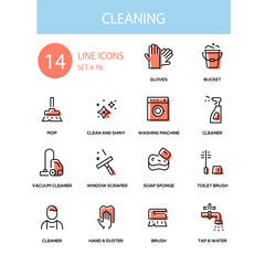 Wall Mural - Cleaning service - line design style icons set