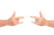 © aekkorn - COPY SPACE : Male Caucasian hand gestures isolated over the white background. LOVE SIGN.