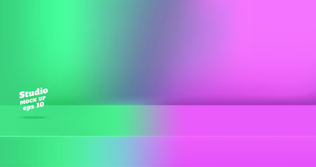 Aufkleber - Vector,Empty neon green gredient to vivid pink color 3d studio table room background ,product display with copy space for display of content design.Banner for advertise product on website.