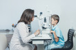 © vdeineka - Doctor girlfriend examines eyes  child. Hospital, medical examination, diagnosis.