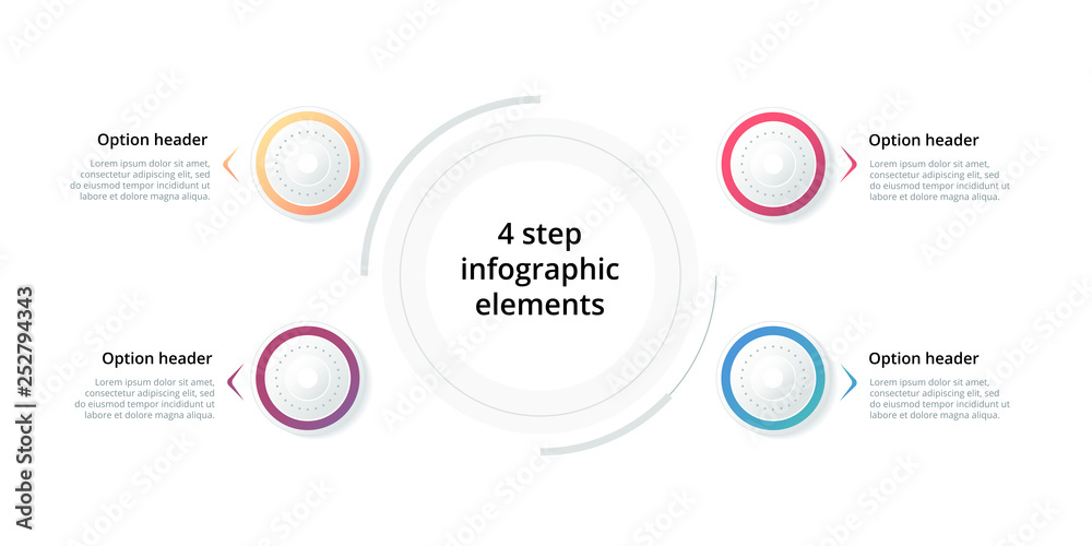 Business process chart infographic with 4 step circles. Circular ...