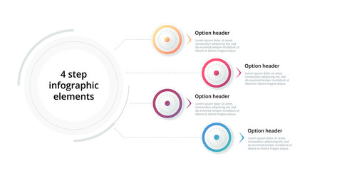 business process chart infographic with 4 step circles. circular corporate workflow graphic elements