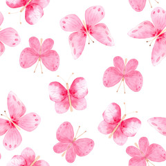 watercolor pattern of pink blue butterflies