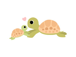 Poster - Mother Tortoise and Its Baby, Cute Turtles Family Vector Illustration