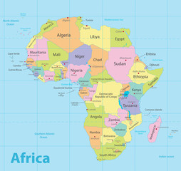 Wall Mural - africa map colorful, new political detailed map, separate individual states, with state city and sea