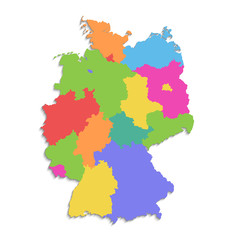  Germany map, new political detailed map, separate individual regions, with state names, isolated on white background 3D blank